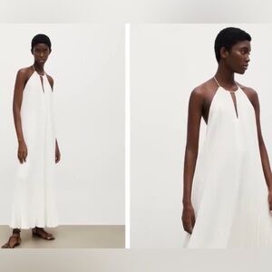 Massimo Dutti White Zara Pleated Linen Maxi Dress